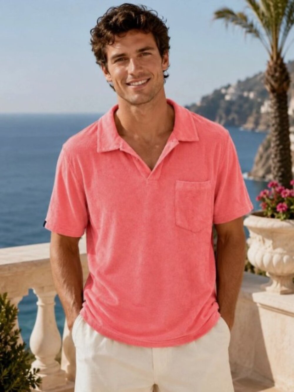 Criquet Terrycloth Polo Men's T-Shirt Short Sleeve Collar Solid Pink M 290285